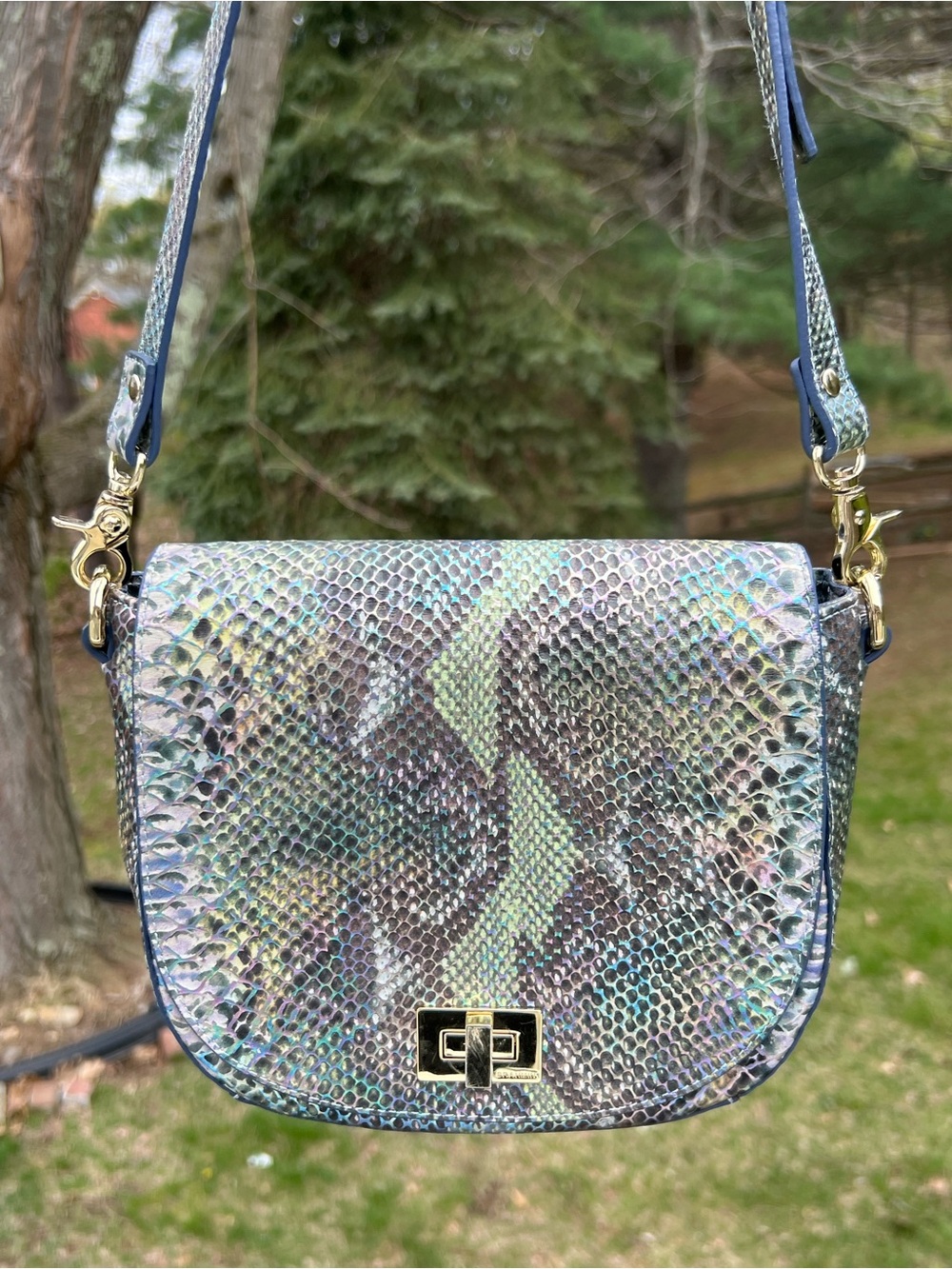 Brahmin Mini Sonny Iridescent Snake-Embossed Crossbody in Shimmering Multi-Tone - Picture 3 of 8